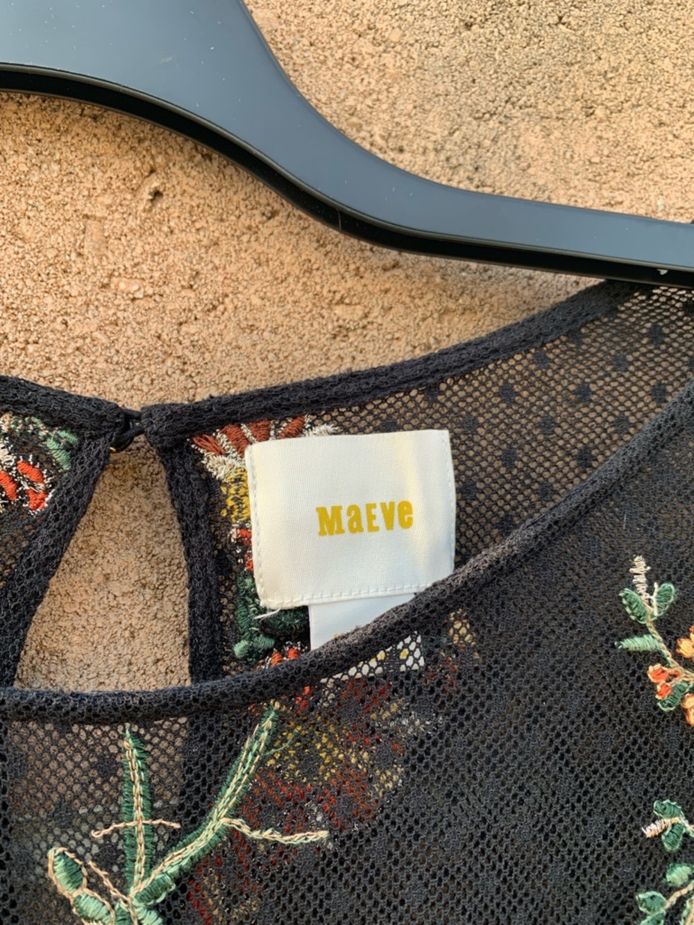 Maeve x Anthropologie Black Cadiz Sheer Blouse with Orange Floral Embroidery - Picture 3 of 11